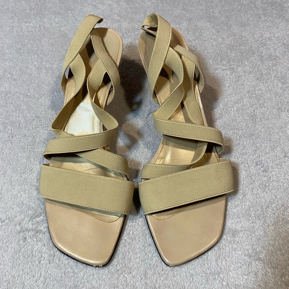 Stuart Weitzman Beige Leather Elastic Straps Heels Sandals Women's‎  Size 8M